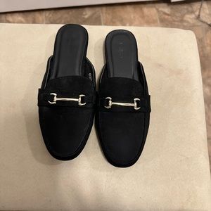 Suede slides with gold hardware. Size 6